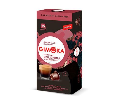 Cápsulas de aluminio - Compatible Para Nespresso - Gimoka - 10 Cápsulas - Sabor COLOMBIA - Resistencia 7