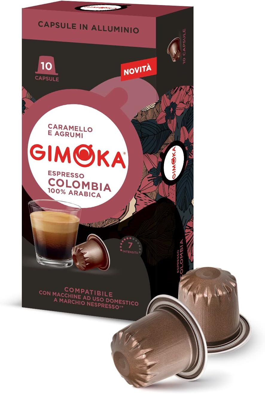 Cápsulas de aluminio - Compatible Para Nespresso - Gimoka - 10 Cápsulas - Sabor COLOMBIA - Resistencia 7